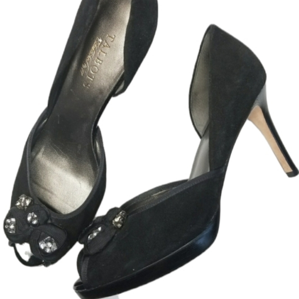 TALBOTS Suede Peep Toe Heel w/ Rhinestone Toe!